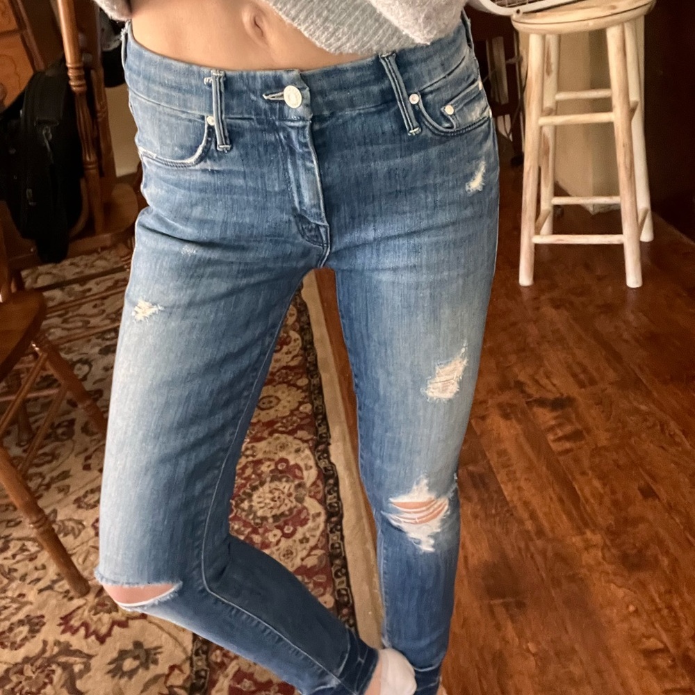MOTHER Women's Ripped Blue Skinny Jeans